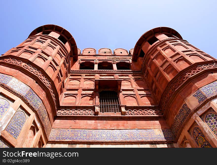 Outside Architecture of the Red Fort in Agra, India