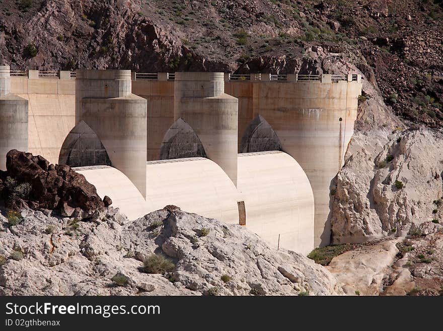 A concrete spillway at Hoover Dam. A concrete spillway at Hoover Dam