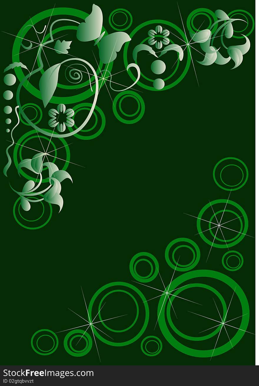 Dark-green background with circles and floral. Dark-green background with circles and floral