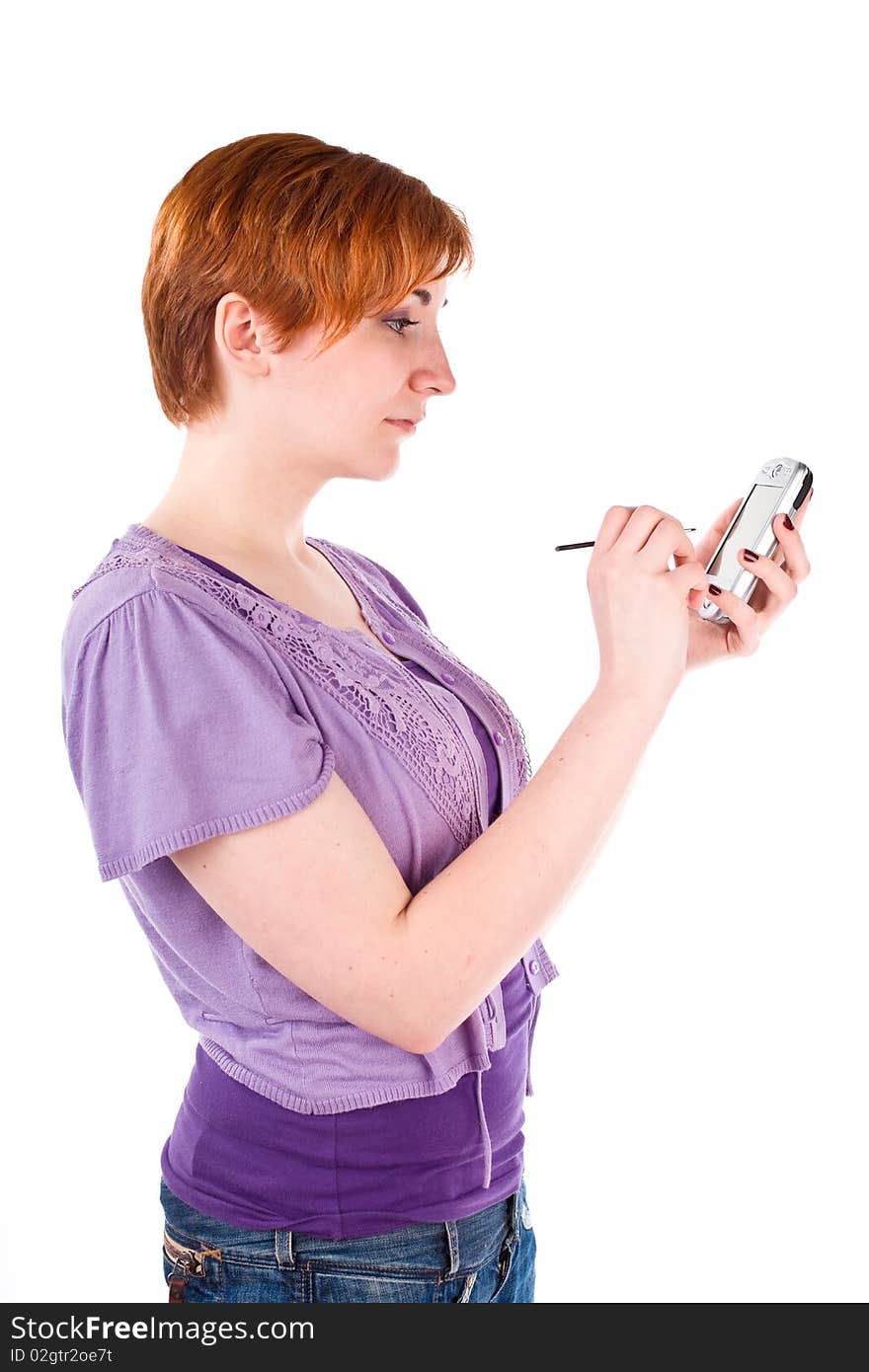 Young woman with palmtop