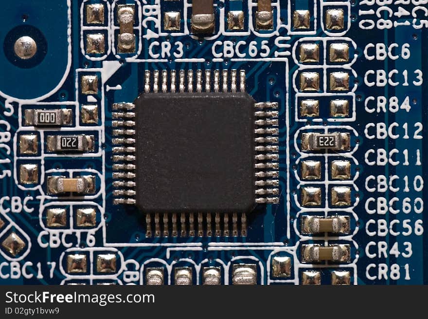 Detail of computer circuit board close up