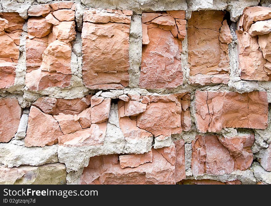 Red broken wall at earthquake