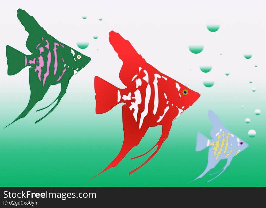 Illustration of three colored fishes. Illustration of three colored fishes