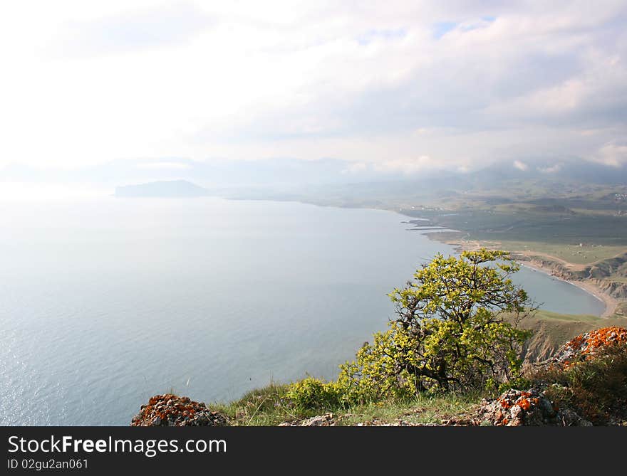 View on sea and mountain in the sunshine day. Crimea. Ukraine