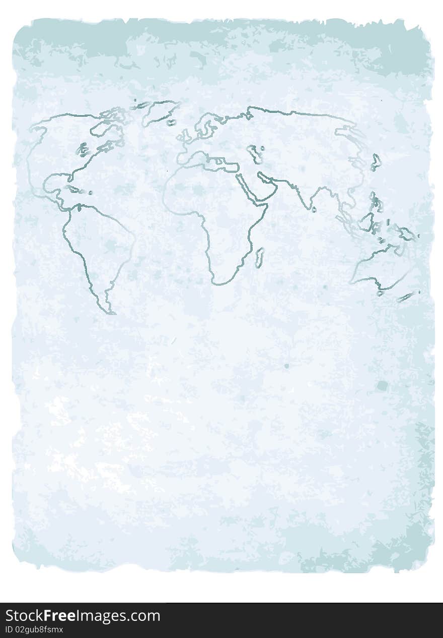 Illustration of world map on old blue paper