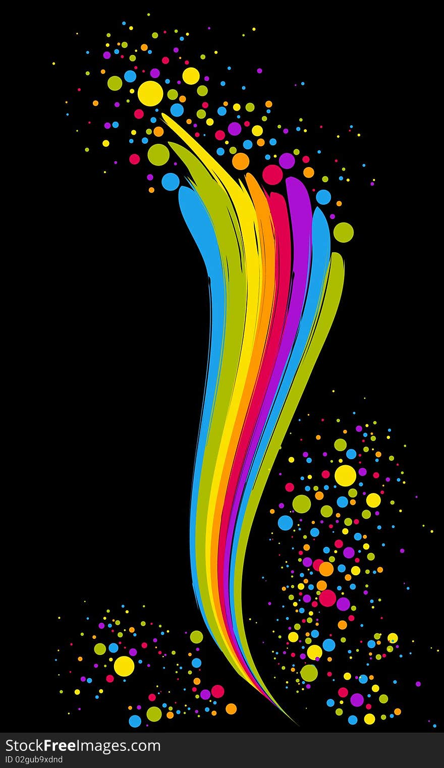 Illustration of colorful rainbow wave and dots