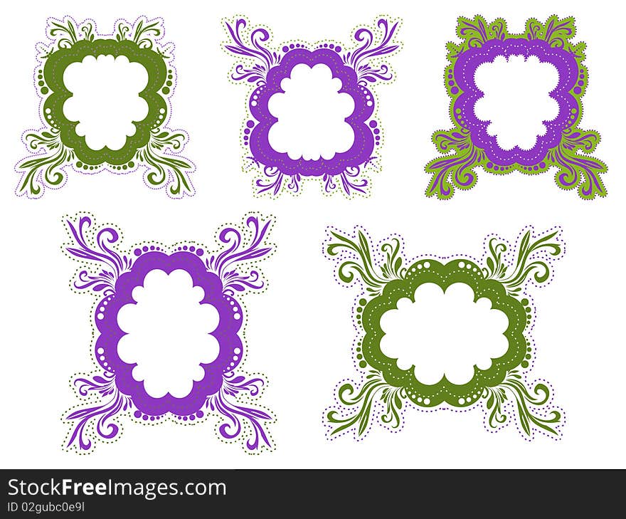 Illustration set of green and purple frames