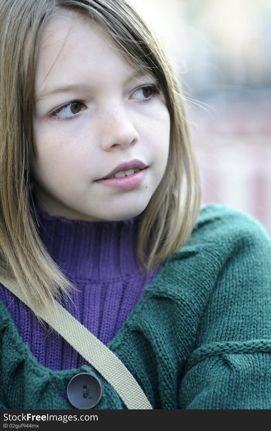 Single girl portrait with green blouse