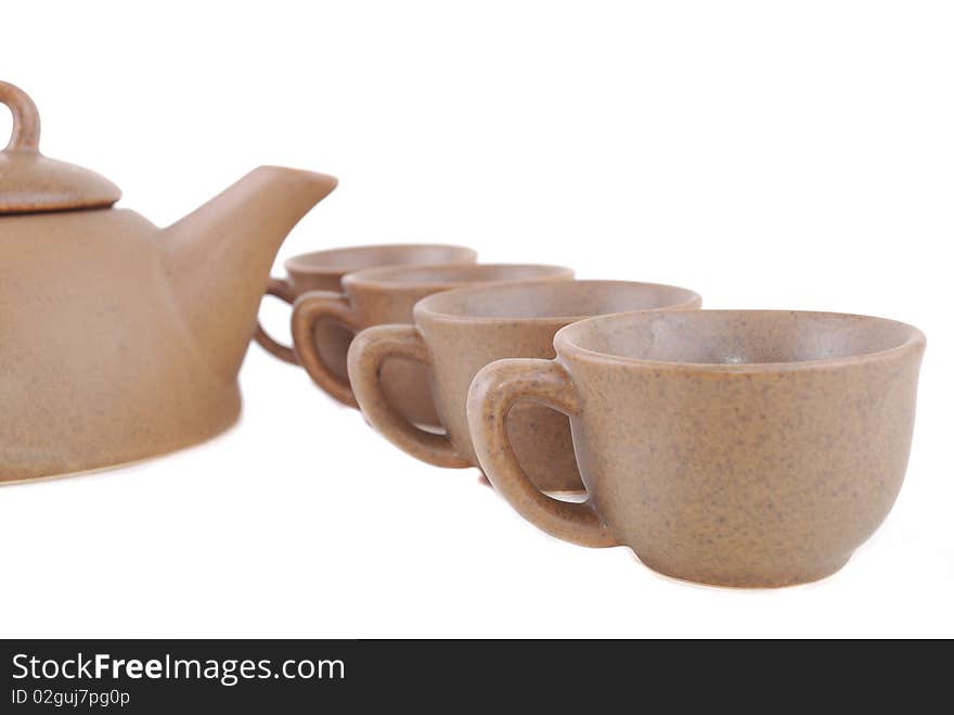 Brown cups for a breakfast on a white background