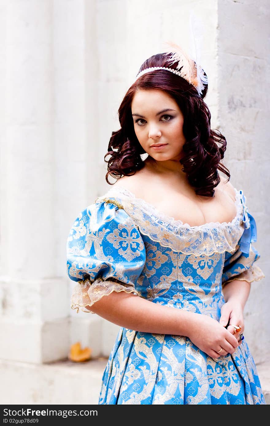 Portrait of lady in blue baroque dress