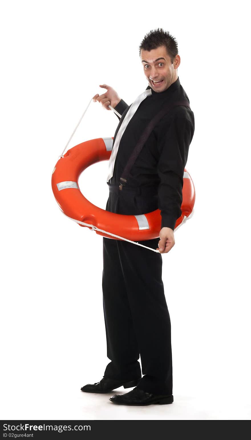 Funny Businessman Inside Lifebuoy