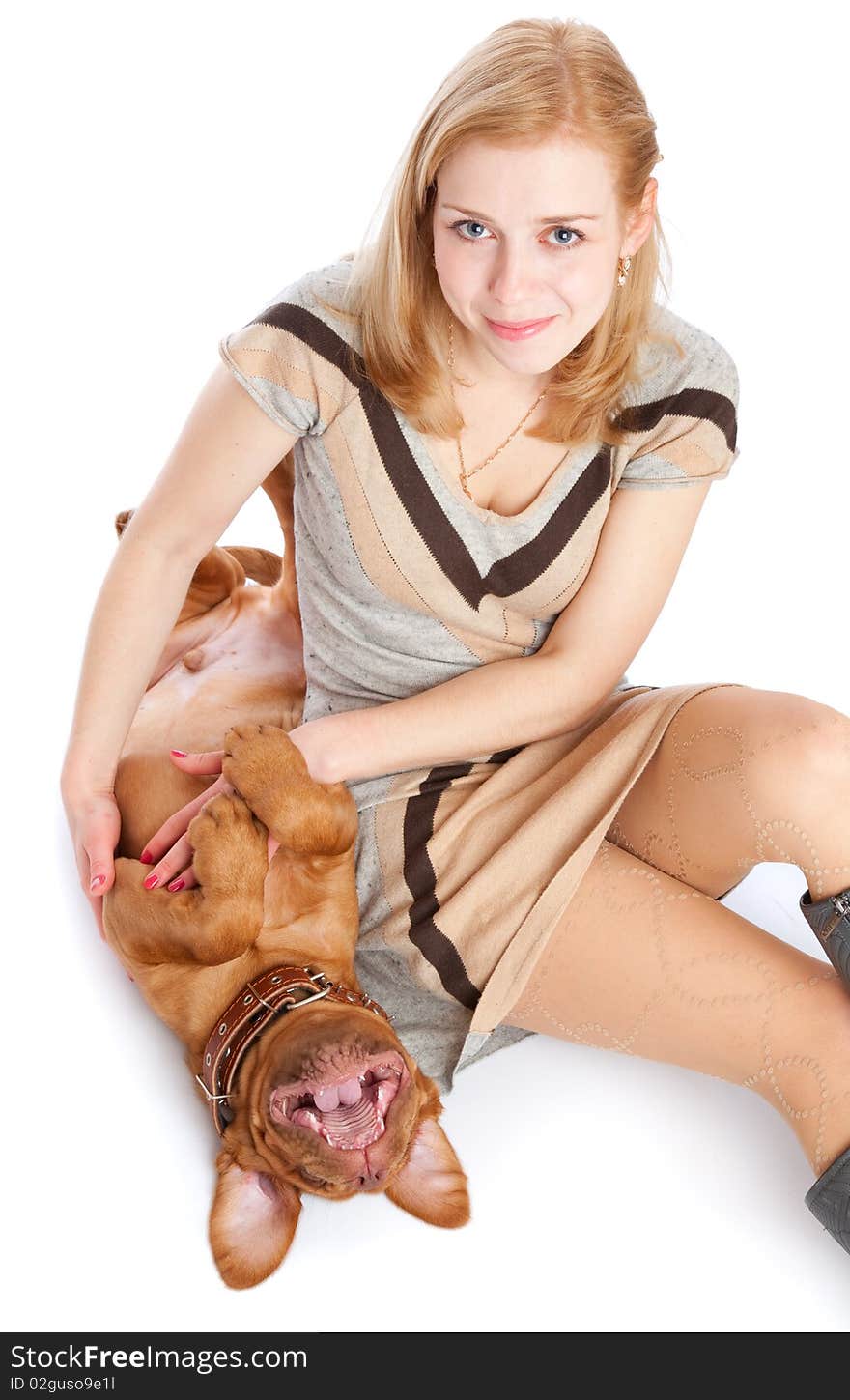 Young Girl With Puppy Of Dogue De Bordeaux