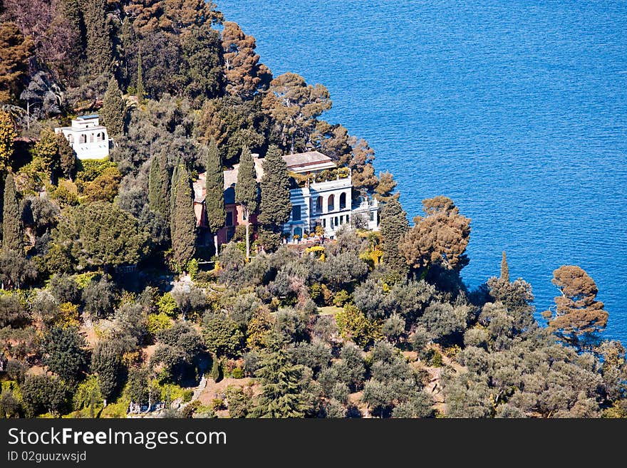 Mediterranean vegetation of the Ligurian Riviera and a triangle of blue sea