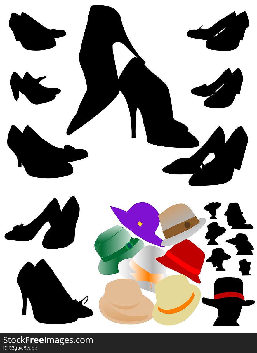 Silhouettes of shoes and hats