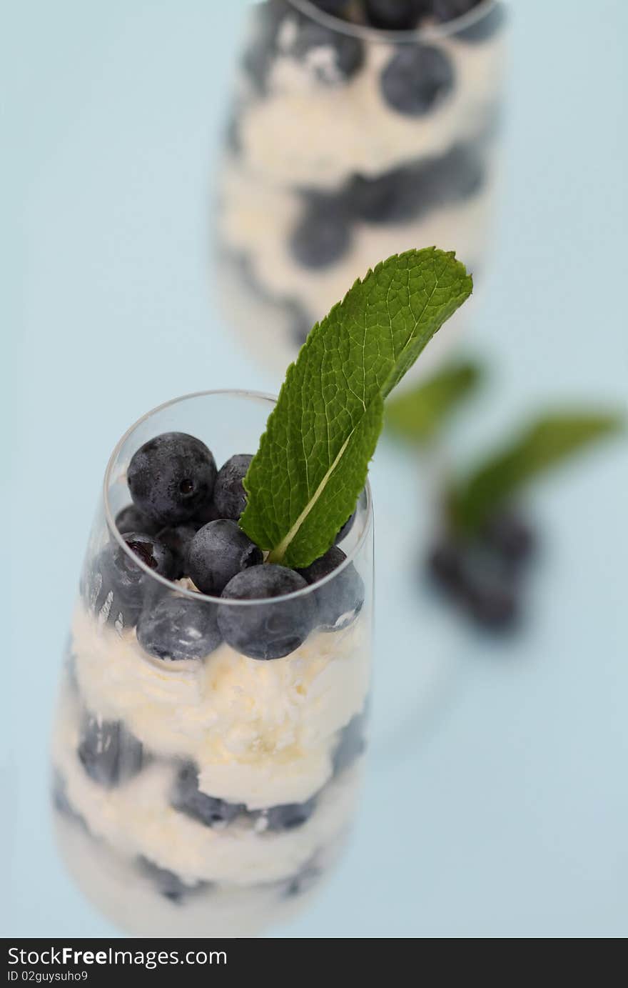 Dessert With A Blueberries And Whipped Cream