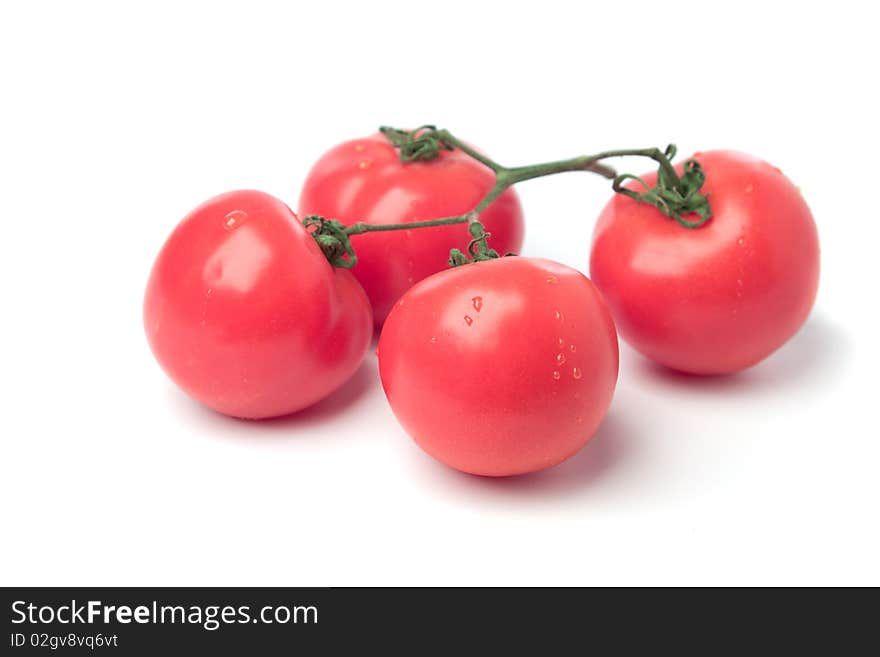 Ripe red tomatoes on white background