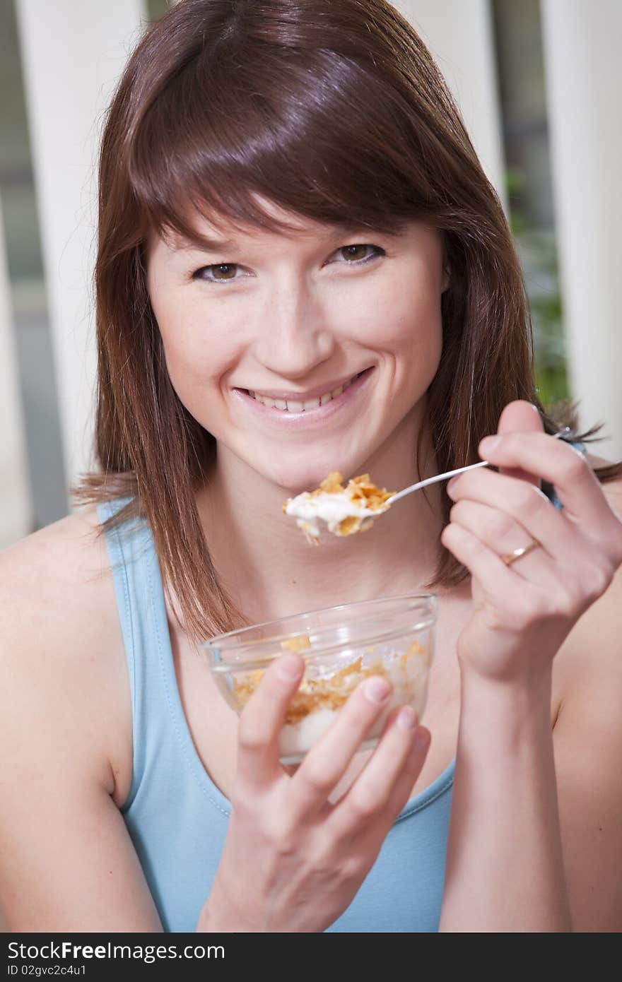 Happy woman with flakes