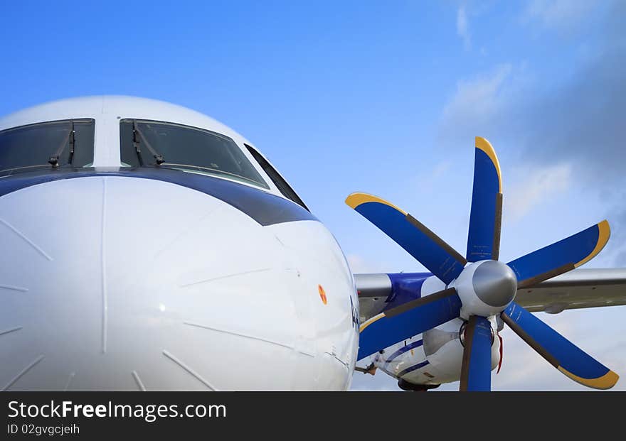 Warplane with wings and aircraft propeller