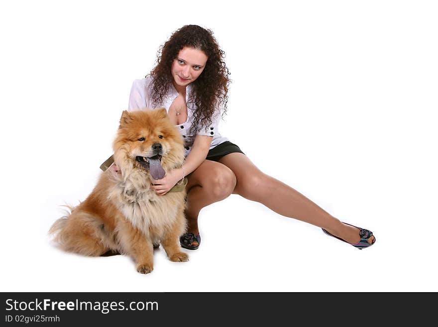 A pretty young woman with chow chow dog. A pretty young woman with chow chow dog