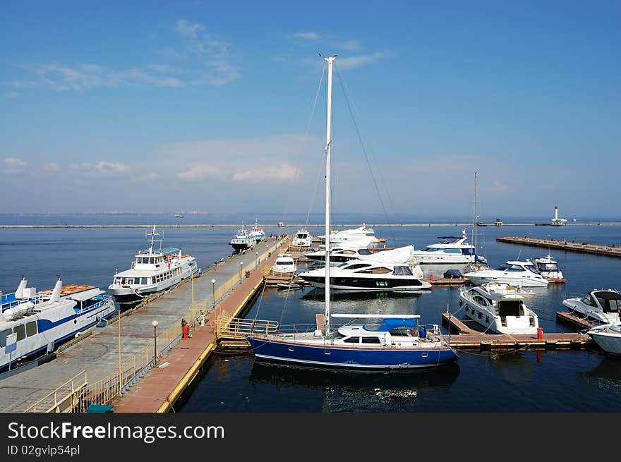 Boat yachts on the quay in the port of Odessa. (Ukraine). Boat yachts on the quay in the port of Odessa. (Ukraine)