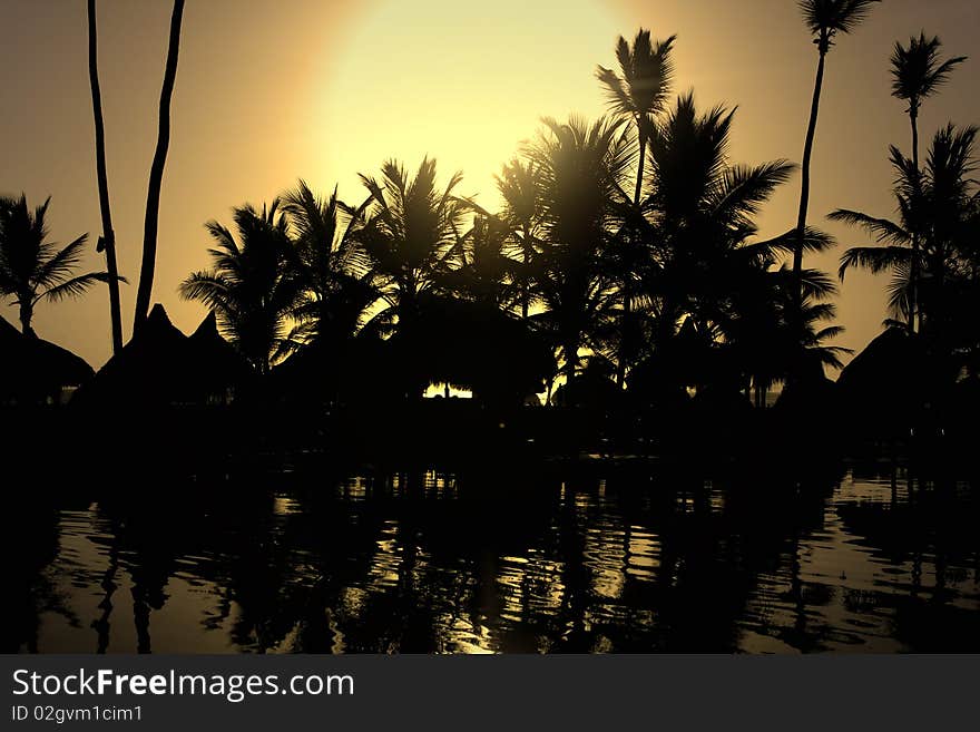 Tropical sunset at dominican republic