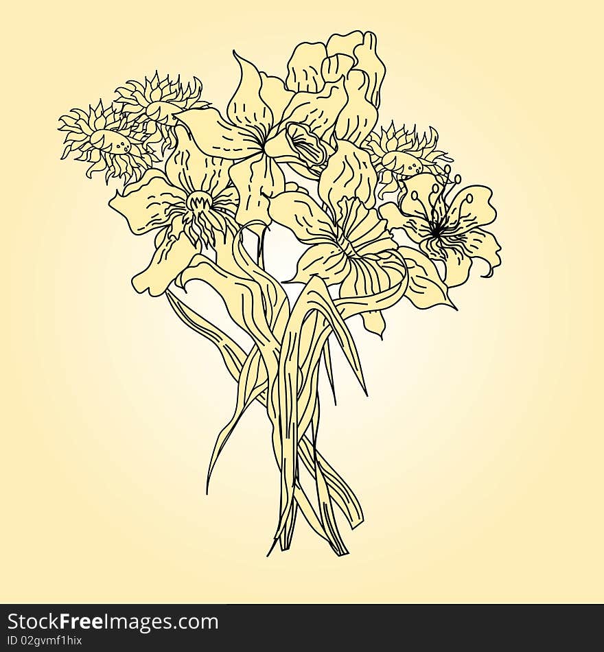 Bouquet with flowers. Universal template for greeting card, web page, background