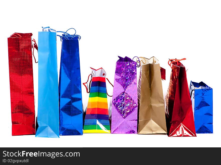 Collection of shopping bags on white background with clipping path