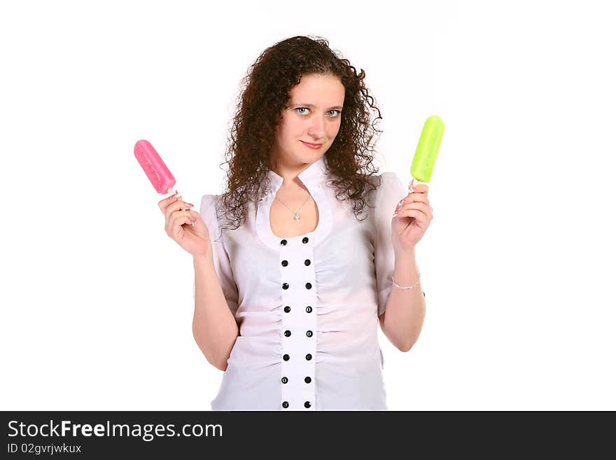 Nice girl chooses ice cream