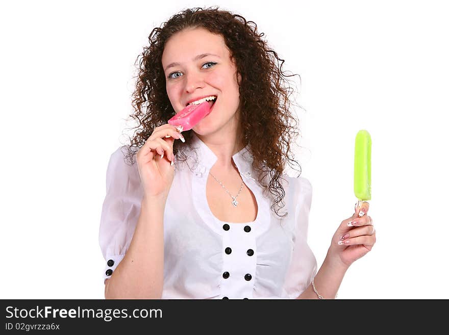 Nice girl chooses ice cream