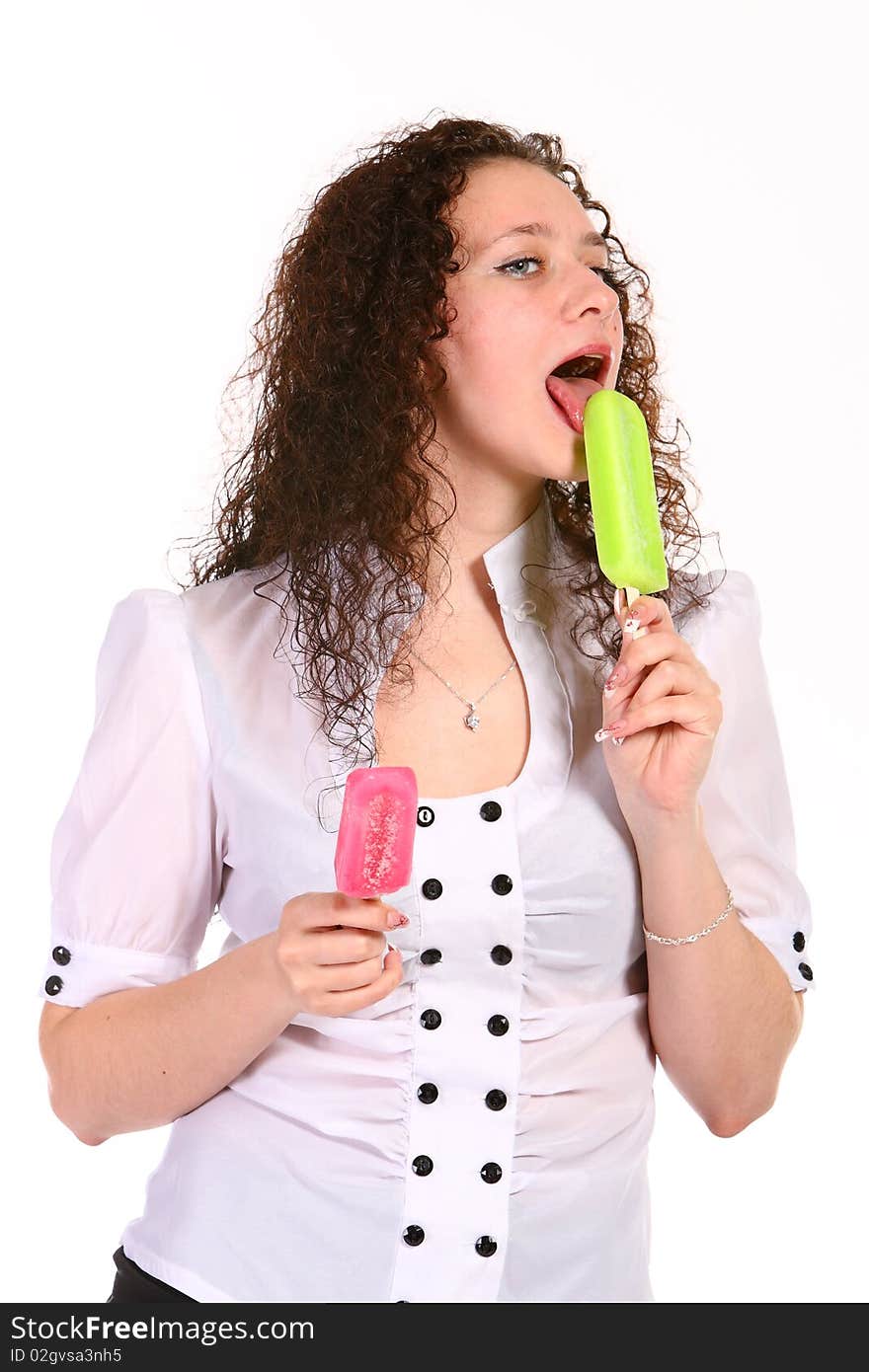 Nice girl chooses ice cream