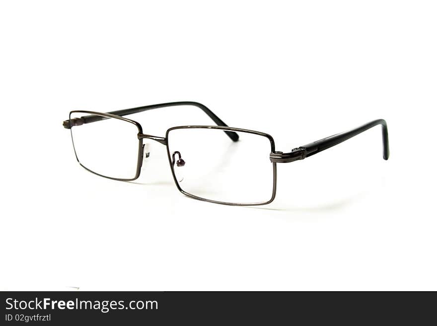 A pair of black glasses isolated on a white background.