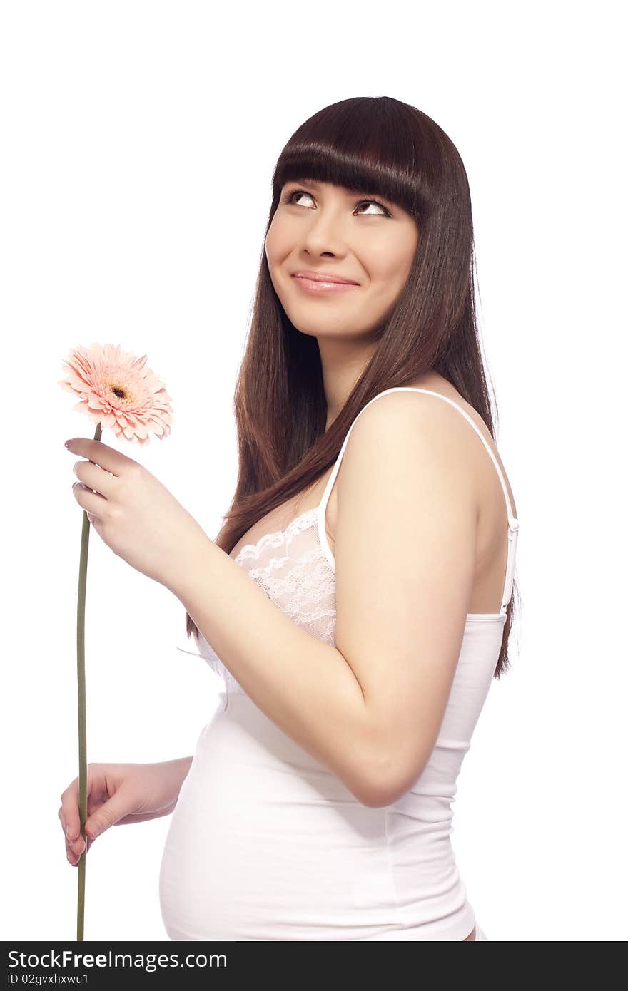 Pregnant woman with pink flower