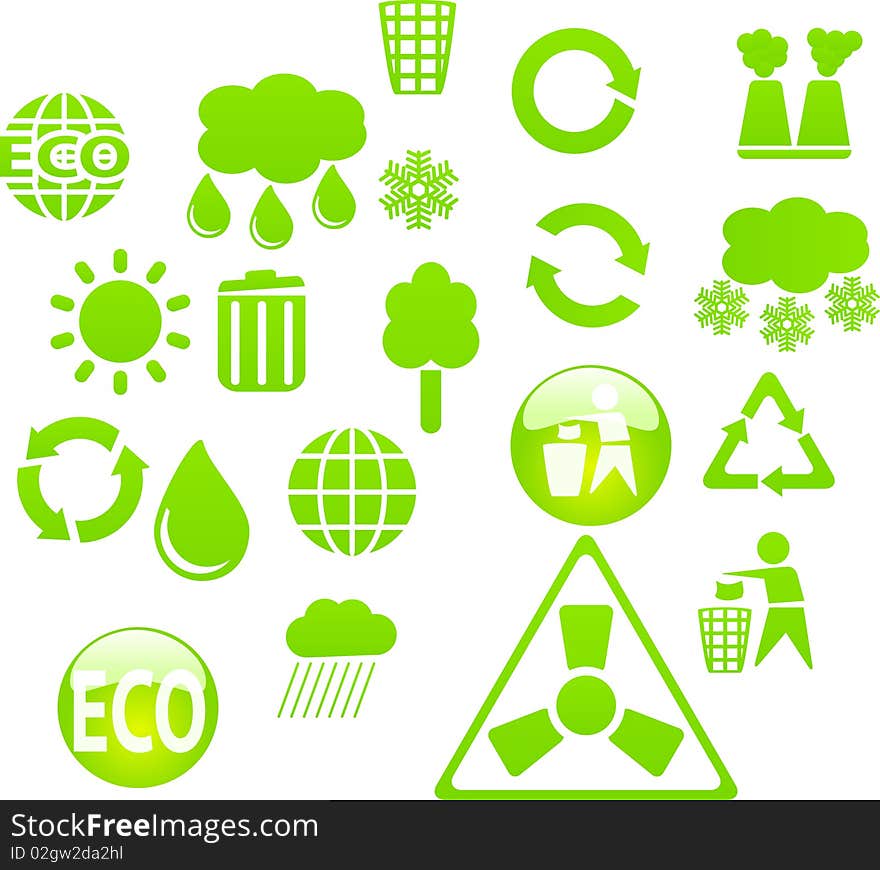 Set of green ecology buttons and icons. Set of green ecology buttons and icons