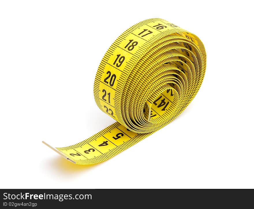 Yellow measuring tape isolated on white background