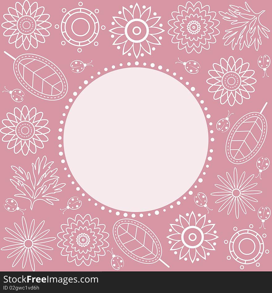 Pink frame with flowers and leaves. Pink frame with flowers and leaves.