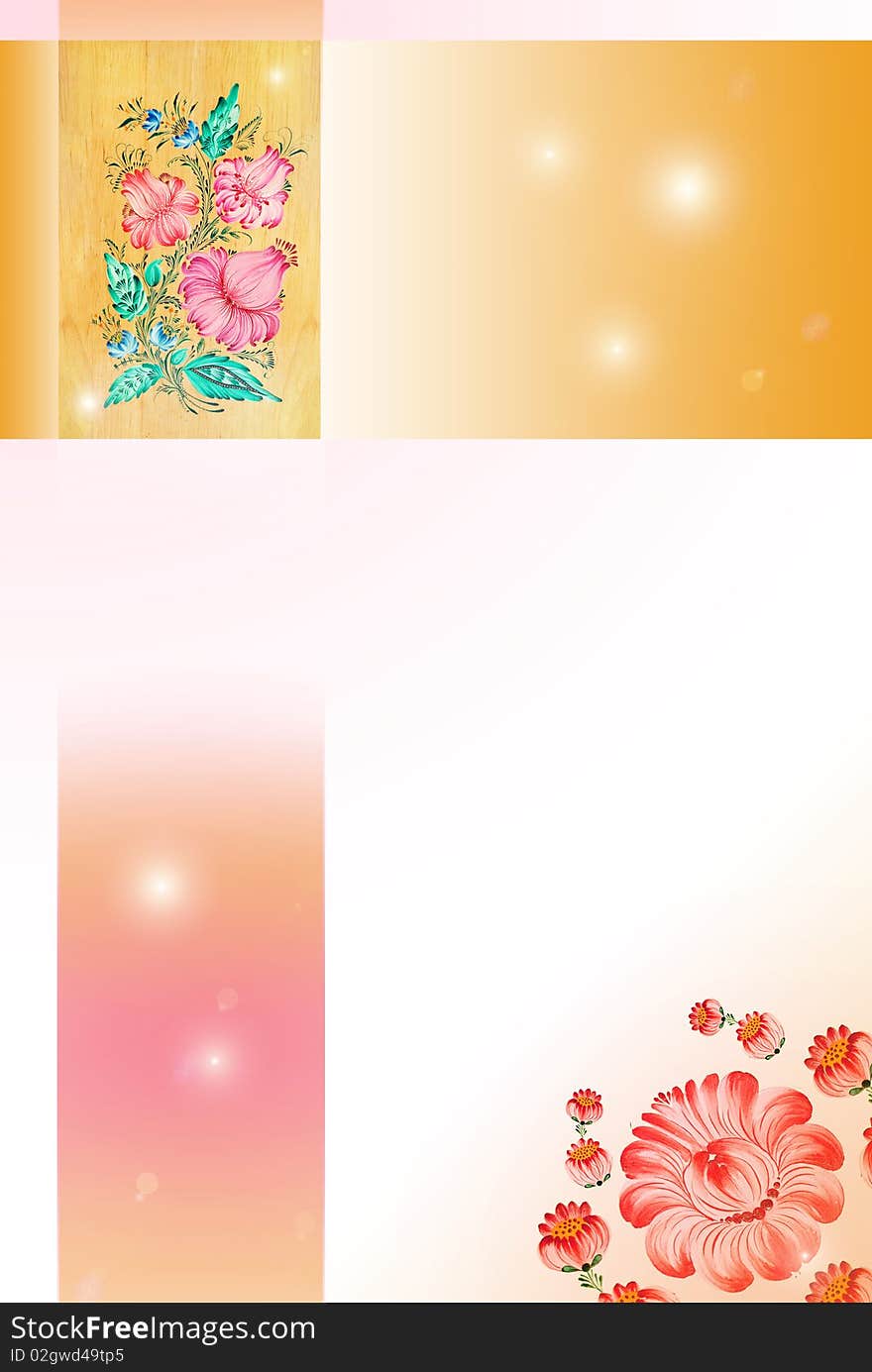 Background with drawn flowers, flowers are carried out in folk style