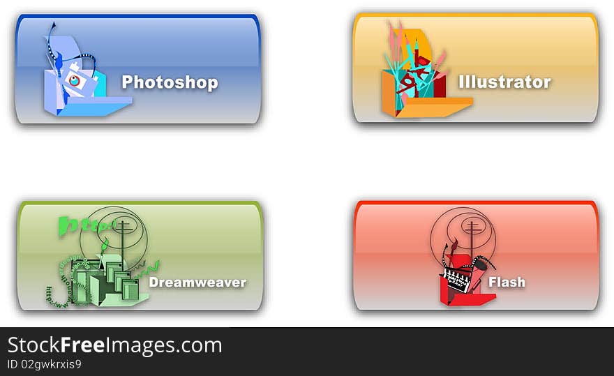 Most used industry standard applications, Photoshop, Illustrator, Flash and Dreamweaver icons. Most used industry standard applications, Photoshop, Illustrator, Flash and Dreamweaver icons