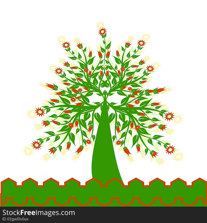 Vector illustration of a flowered tree isolated on white