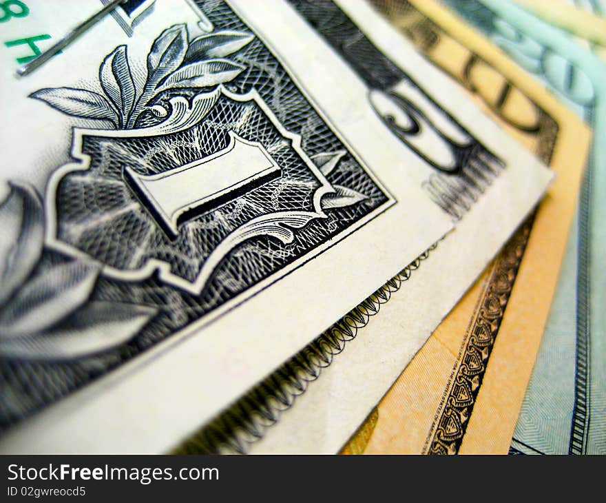 Close up on some dollar bills. Close up on some dollar bills.