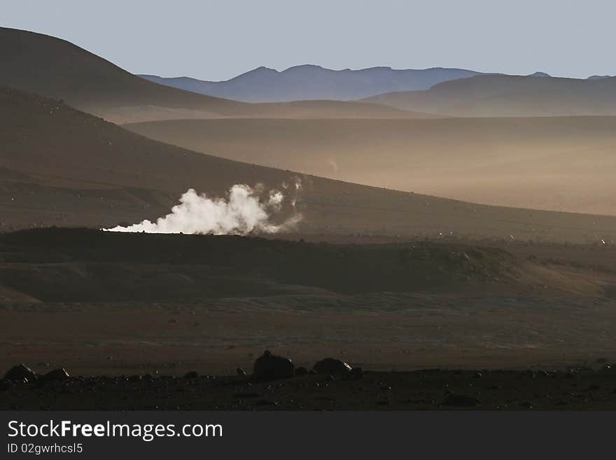 Altiplano and geyser in South-western Bolivian And