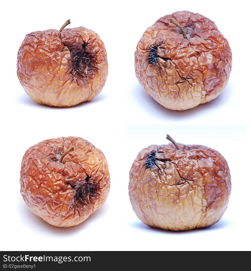 The atrophic apple, many spot and wrinkle on it.