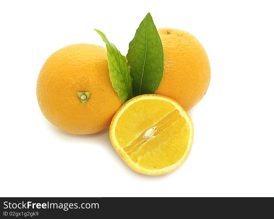 Fresh Oranges With Leaves