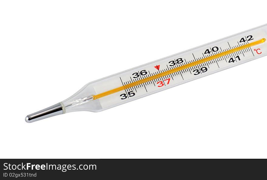 Glass clinical thermometer isolated on white background