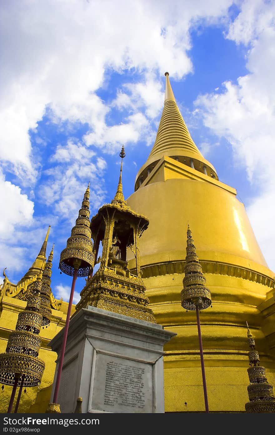 Thai pagoda in Wat Phra Kaew, Largest temple in Bangkok. Thai pagoda in Wat Phra Kaew, Largest temple in Bangkok.