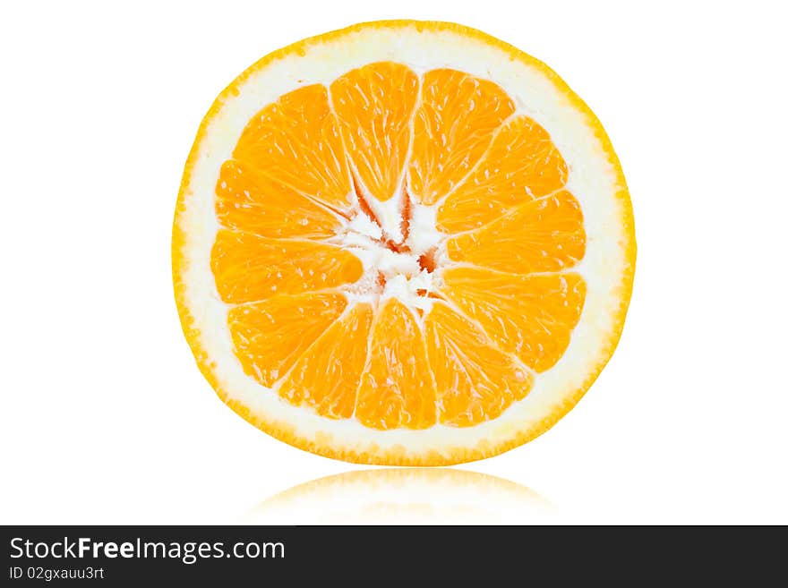 Close up of slice orange onwhite background