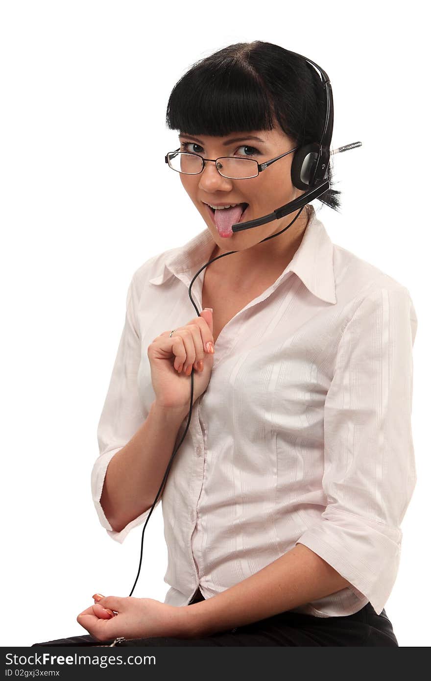 Attractive brunette girl-call center operator. Attractive brunette girl-call center operator