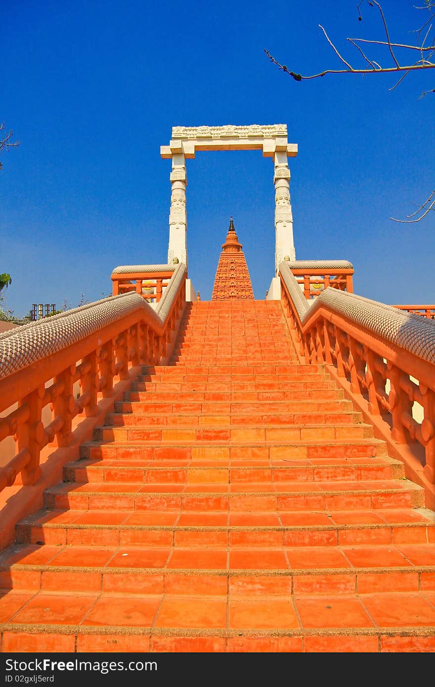 Stairs to pagodas.The architecture is beautiful of wat thai.