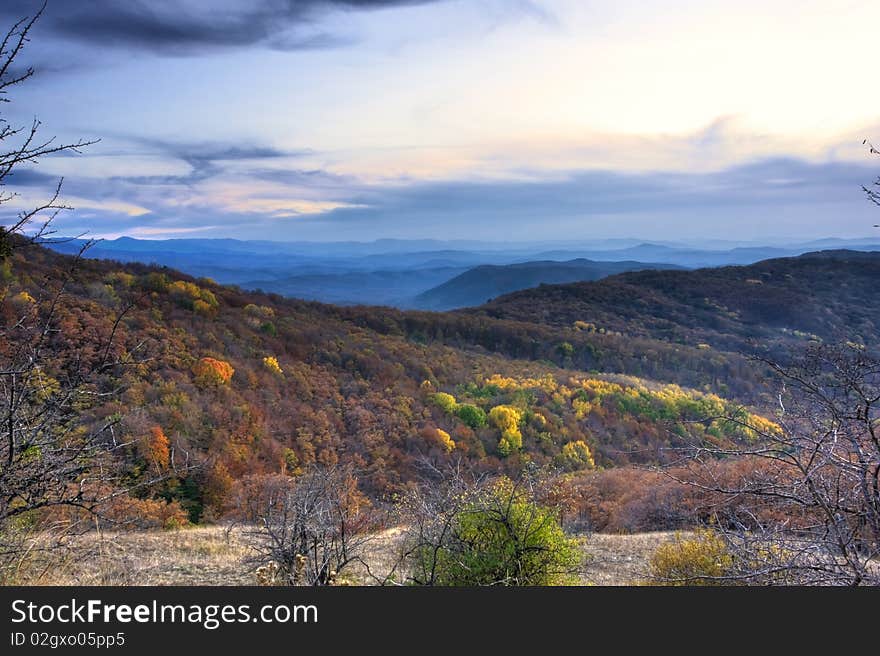 Beautiful landscape with mountains in the evening