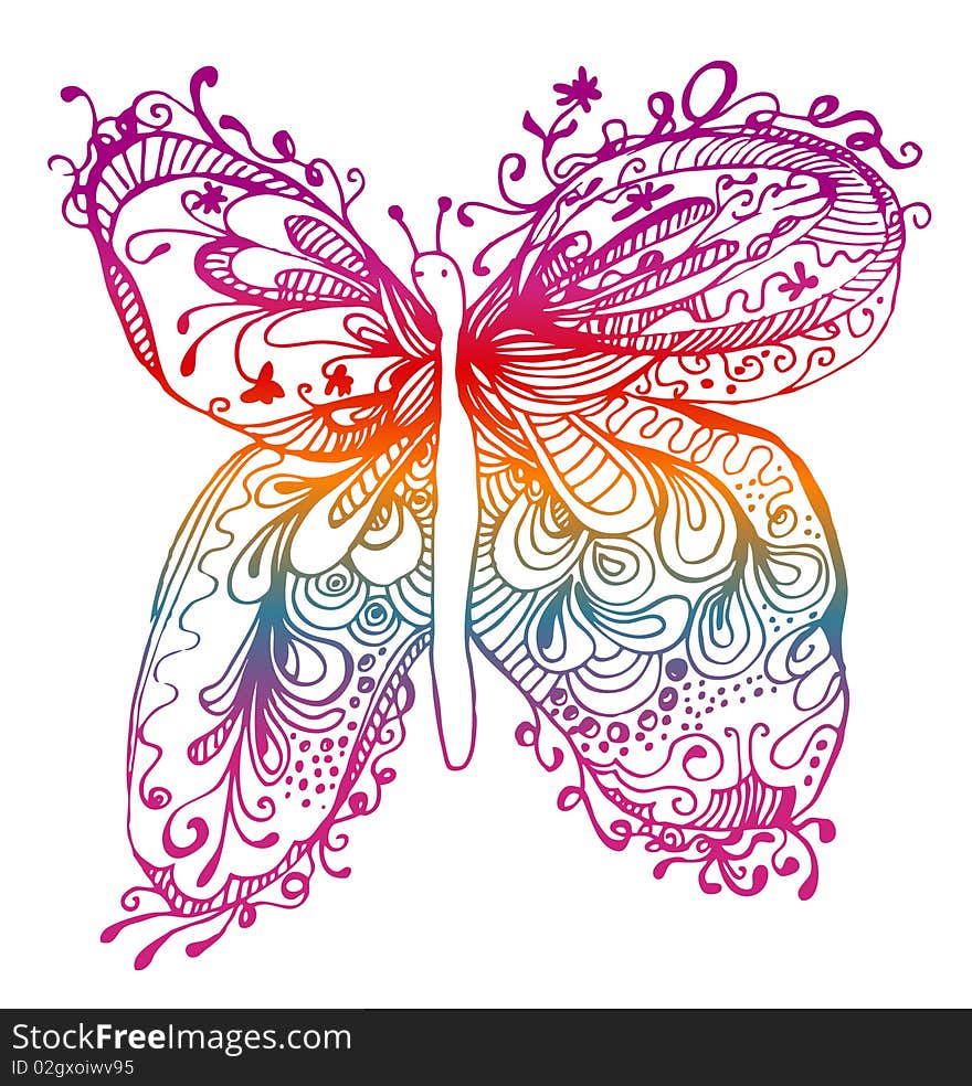 Abstract butterfly design with floral drawings. Abstract butterfly design with floral drawings