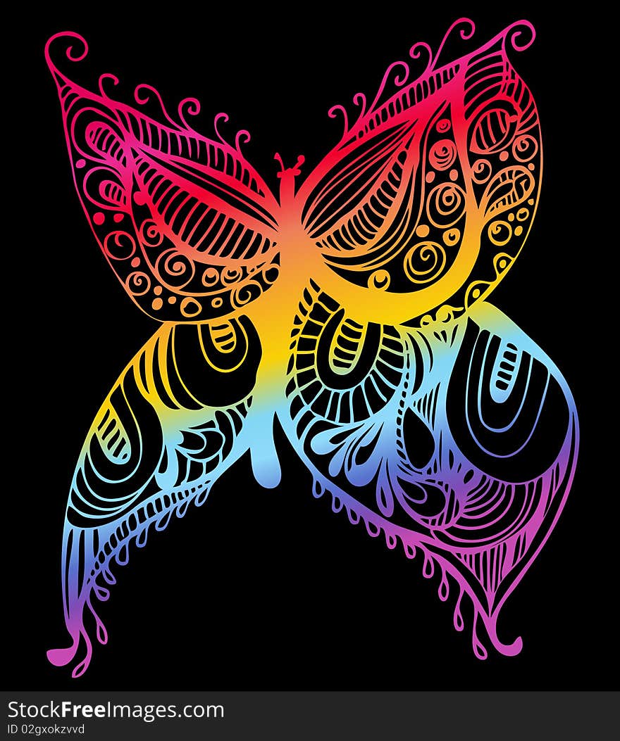 Abstract butterfly design with floral drawings. Abstract butterfly design with floral drawings